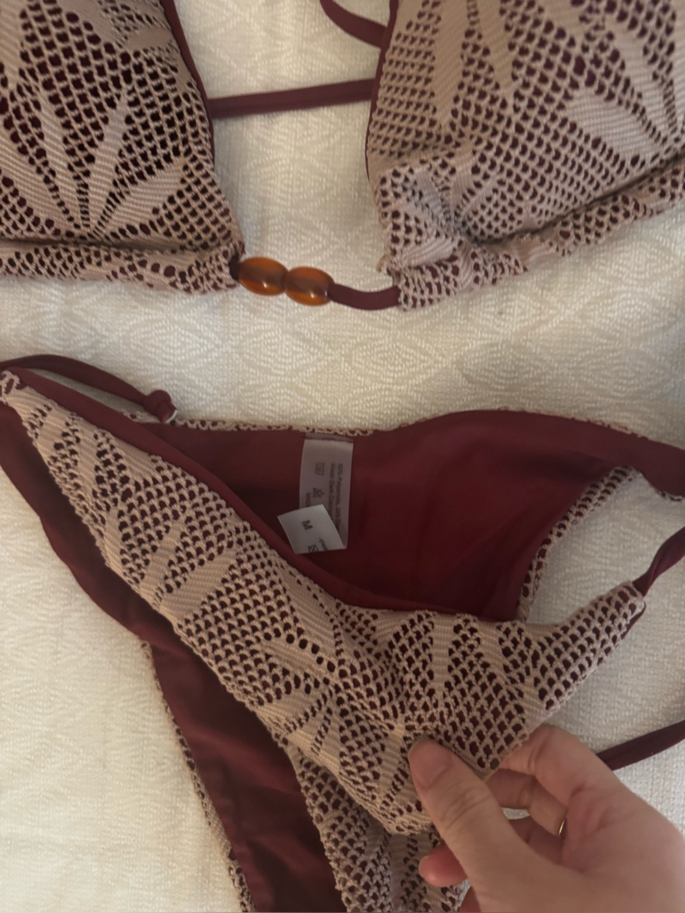 Brown Patterned Triangle String Bikini Top & Bottom Set - Women Swim - Picture 4 of 4